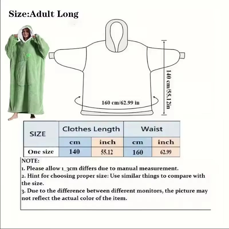 Extra Long Wearable Blankets Winter Flannel Hooded Blanket with Full Sleeves Men Women Cozy Soft Throw Adult TV Blanket